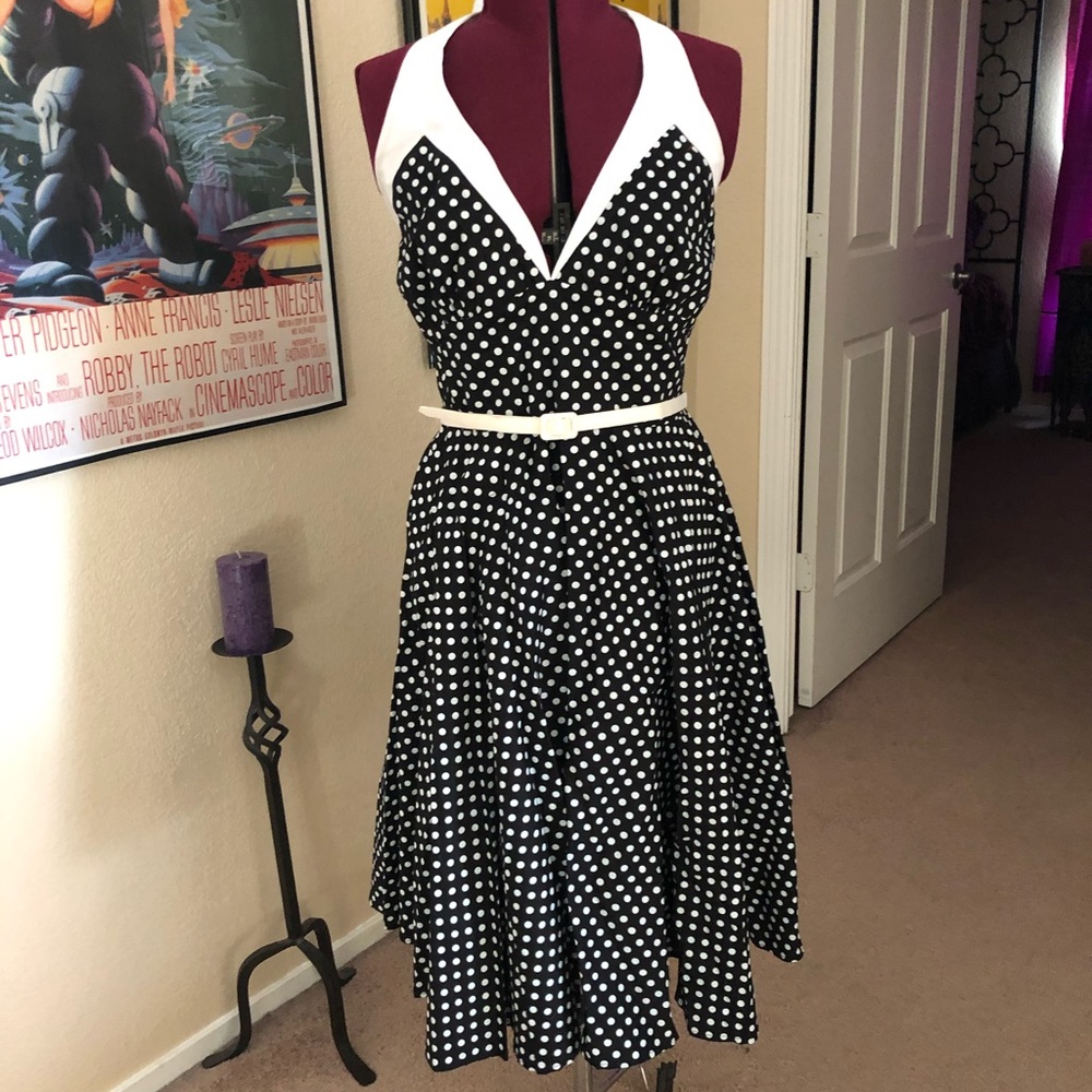 Retro polka dot halter dress